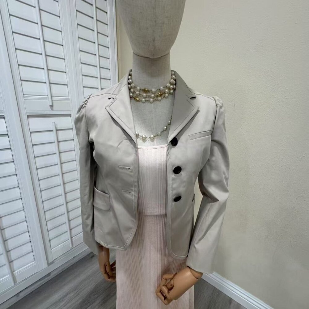 Miu Miu Beige Long Puff Sleeve Button Up Jacket S… - image 2